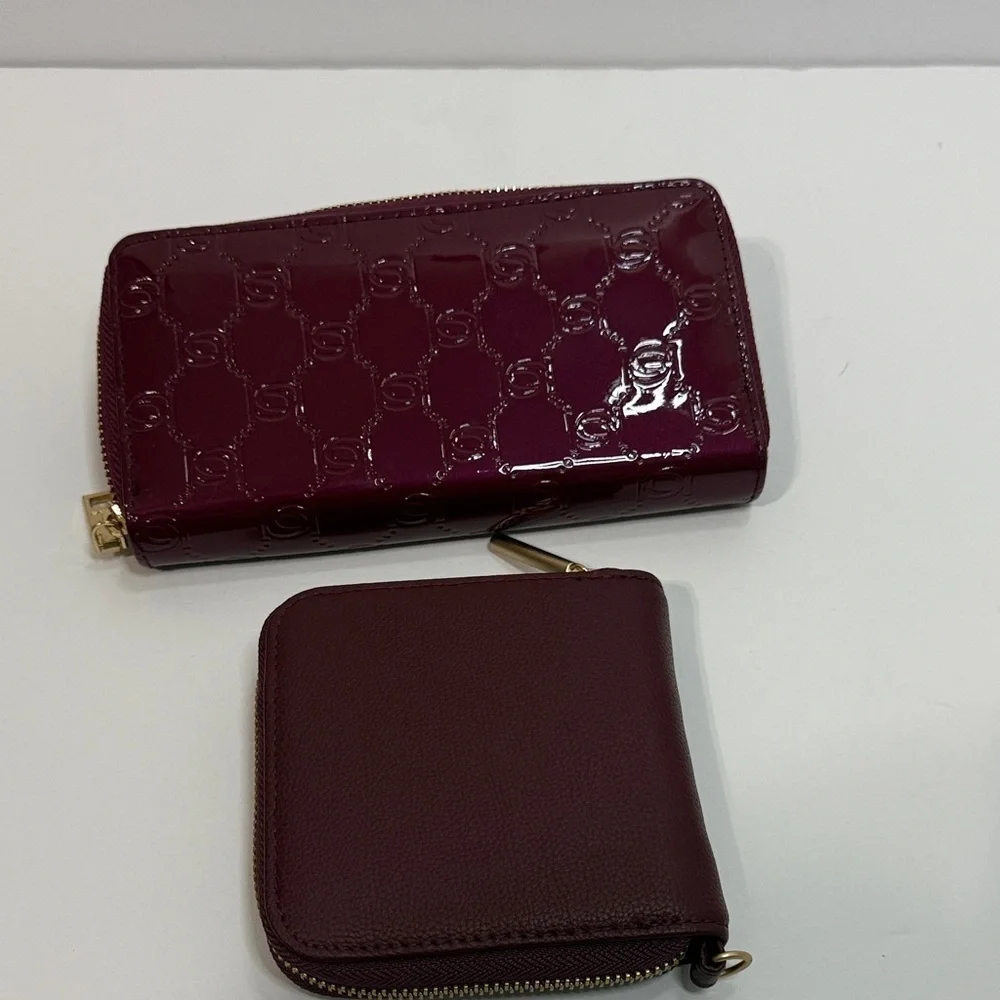 Bebe Maroon Wallet Duo with Gold Accents